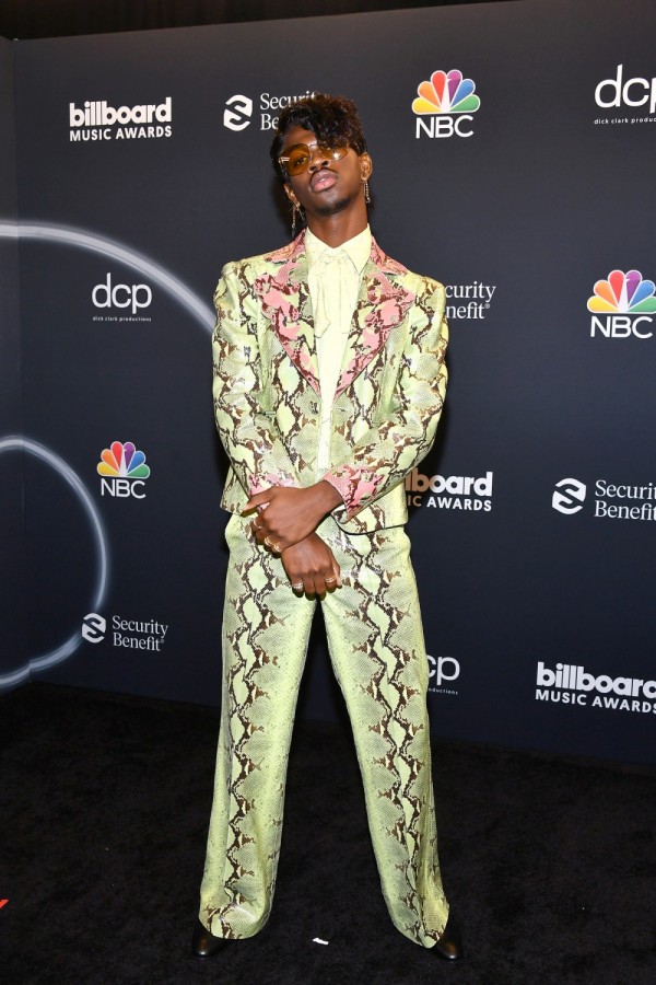 Lil Nas X Instyle with His New Curly Bangs and Gucci Suit in the Billboard Music Awards