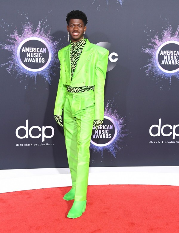 Lil Nas X Instyle with His New Curly Bangs and Gucci Suit in the Billboard Music Awards