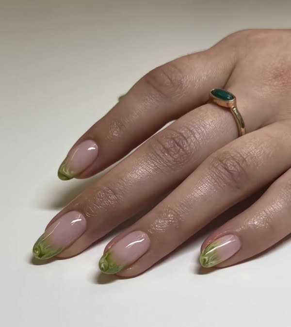 matcha french tip manicure