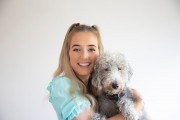 smiling girl with dog